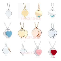 Classic Double Heart Necklace Pendant Designer for Women Mens Jewelry Silver Rose Gold Chain Stainless Steel High Quality Party Birthday Gift 13LD