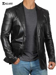 Mens Leather Faux Spring Autumn Fashion Lapel Dress Suit Coat Male Casual Pu Blazers Jacket 231027