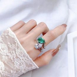 Cluster Rings 2023 Water Drop Green White Double Colour CZ Folding Ring For Women's Wedding Engagement Jewellery Valentine's Day Gift