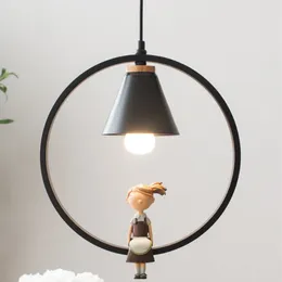 Pendant Lamps Iron Ring Boy Girl Lights For Children Bedroom Hanging Lamp Home Decor Nordic Led Light Fixtures Loft Luminaire Kid Gift