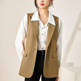 Women's Vests Acetate Office Lady Vest Autumn Notched Collar Elegant Fashion For Women Sleeveless Coat Casual Solid Tops