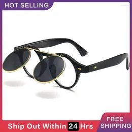 Sunglasses Steampunk Flip Women Men Metal Vintage Circular Double Lens Sun Glasses Brand Designer Circle Shades