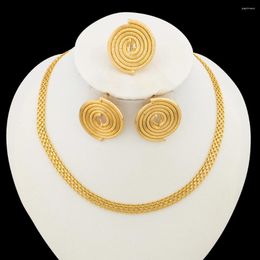 Necklace Earrings Set Brazilian Gold Colour Jewellery For Ladies Round Design Ring And Chain Engagement Accessories