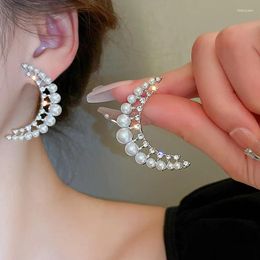 Stud Earrings Elegant Hollow Design Moon Jewellery Rhinestone Pearl Earing 2023 Gifts For Women