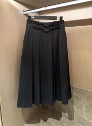 Skirts Early Fall A-line Pleated Skirt On Both Sides High-waisted Double Belt Trim Hepburn Retro Style