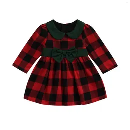 Girl Dresses Kid Baby Girls Christmas Dress Kids Long Sleeve Red Plaid Belt Party Princess Autumn Winter Clothes