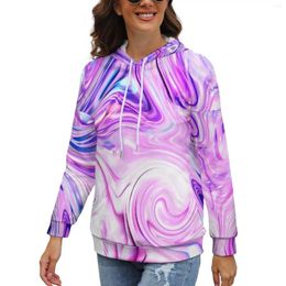 Women's Hoodies Water Marble Purple Blue Street Style Oversized Hoodie Ladies Long-Sleeve Retro Pattern Hooded Sweatshirts