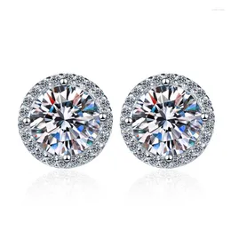 Stud Earrings S925 Silver Cross Border Exclusive Classic Men's And Women's Four Claw Round Wrap One Carat Mosang Stone