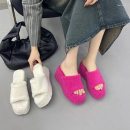 Sandals White Wedge Ladies Heels Slippers Winter Fluffy Casual Platform High Spring Shoes Sandalias Mujer