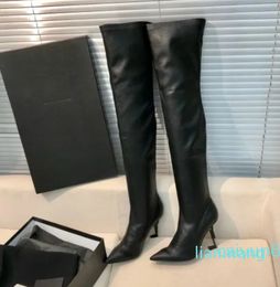 Over the knee Boots pointed toes Thigh-high boot Letter high heels stretched Leather sole for women