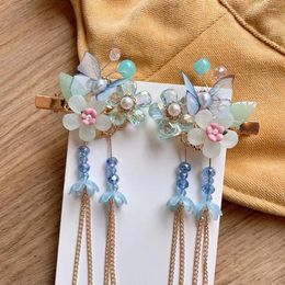 Hair Accessories Tassel Flower Headdress Butterfly Hanfu Ornament Kids Girl Hairpin Accessory Chinese Style Clip Barrettes