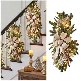 Christmas Decorations Front Door Outdoor Prelit Wreath Lights Stairway Decoration Christmas LED Up Decoration Stairs Prelit Gnome Wreath Christ Hangs 231027