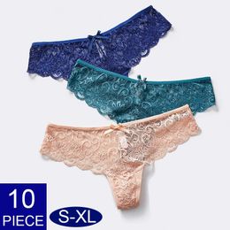 Women's Panties 10 PcsSet Flower Lace Underwear Women SXL Plus Size Sexy Lingerie For Ladies Large Sizes Cotton Briefs GString Thongs 231027