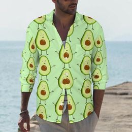 Men's Casual Shirts Avocado Y2K Shirt Man Fruit Food Hug Love Spring Fashion Blouses Long Sleeve Design Oversized Tops