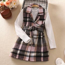 Clothing Sets Junior Girls Spring And Autumn Clothes Set Children's British Style Vest Coat Long Sleeve Knitwear 2Pcs Outfits For 8-12Y