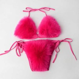 New Solid Colour Fur Women's Split Bikini Plush Swimwear Plush Swimwear