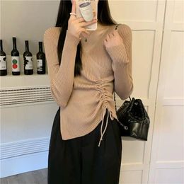 Women's Sweaters Irregular Tees Pullovers Knit Shirt Unique Sweater V Neck Top Long Sleeve Tshirt Outerwear Jumpers High Street Rib Sueter