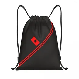 Shopping Bags Albania Flag Stripe Drawstring Backpack Women Men Gym Sport Sackpack Foldable Albanian Patriotic Bag Sack