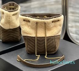 New Designer 19cm mini Lamb wool bucket bags real leather shoulder bag Golden letter y cross body Bags women's fashion chain Handbag purse schoolbag