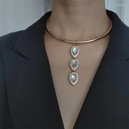 Pendant Necklaces Vintage Elegant Big Zircon Waterdrop Necklace Collars For Women Bohemia Gold Colour Thick Choker Clavicle Chain Wedding