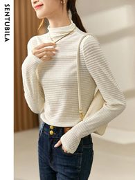 Women's T Shirts Sentubila Lace For Women 2023 Spring Fashion Half Turtleneck Elegant Basic Long Sleeve Top Female Clothing