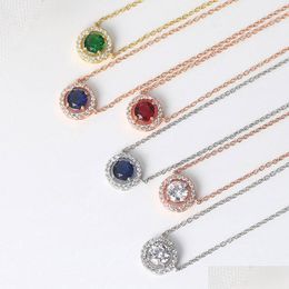 Shiny Pendant Necklaces For Women 2021 Aesthetic Jewellery Collar Choker Chain Cubic Zirconia 6 Colors Fashion Jewelry N095-M Dhgarden Otgah