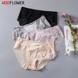 Women's Panties 4 pack 100 Pure Silk Women Sexy Lace Middle Waist Briefs Underwear Lingerie S M L XL TG011 231027