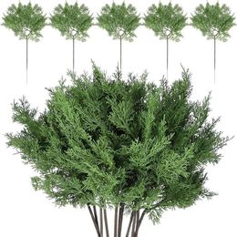 Decorative Flowers Christmas Fake Juniper Cedar Pine Branches 16.5 X 9 Inches Faux Artificial Sprigs Picks (12 Pcs) Durable