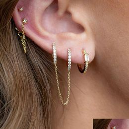 1Pc Stainless Steel Link Chain Hoop Earrings Double Circle Cubic Zirconia Square Pendant Cartilage Earring Piercing Jewellery D Dhgarden Ot3Nd