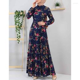 Ethnic Clothing 2023 Muslim Evening Party Dresses For Women Elegant Stand Collar Red Floral Maxi Casual Dress Full Sleeve Islamic ClothesEth