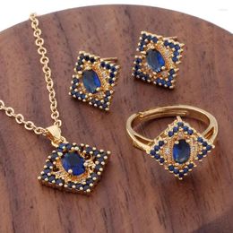 Necklace Earrings Set Trend Luxury Elegant Women's Blue Natural Zircon Stud Earring Ring Sets For Women Wedding