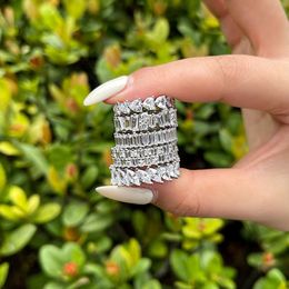 Water Resistance Jewelry Diamond Luxury Eternity Band 5a Baguette Heart 925 Rhodium Sterling Silver Iced Out Icy Stack Ring