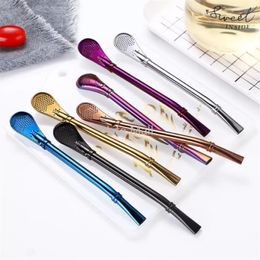 Drinking Straw Stainless Steel Yerba Mate Straw Gourd Bombilla Filter Spoons Reusable Metal Pro Tea Tools Bar Accessories FY5407 b1019