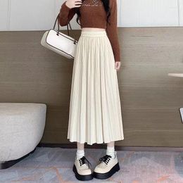 Skirts Spring Autumn Korean Fashion Solid Colour Fold High Waist Long Slim Swing A-line Women's