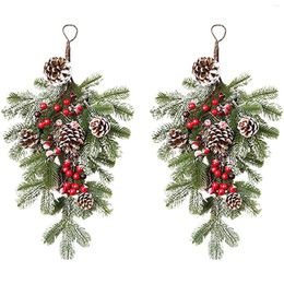 Decorative Flowers Wall Holiday Ornaments Door Rattan Berries Garland For Front Red Teardrop Mantel Scarf Decorations Hanging Outdoor All