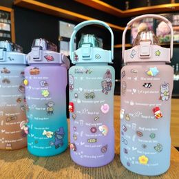 Water Bottles Large Capacity Bottle Gradient Ribbon Straw Sports Matte Cup Portable Handle Adult Binge-watching Free Stickers