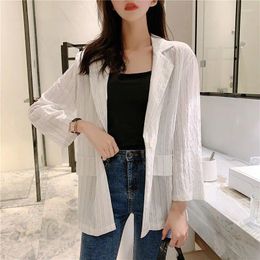 Women's Suits Blazer 2023 Summer Slim Fit Solid Colour Long Sleeve Small Suit Shirt Korean Version Casual Loose Green White Top