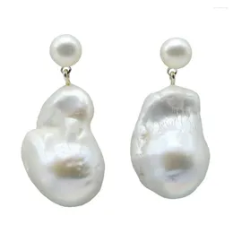 Dangle Earrings Baroque Pearl Large Drop Shape White Natural Freshwater Pendant 925 Sterling Silver Women's