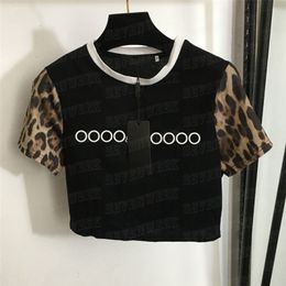Letter Print Cropped T Shirts Tees Designer Leopard Splicing Tops For Women Fashion Casual Tshirt Pullover