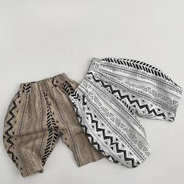 Trousers 2023 Summer Children Loose Vintage Geometric Print T Pants For Boys Girls Casual Kids Wide Leg Clothes