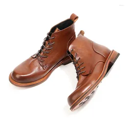 Boots Vintage Handmade Men Ankle Genuine Leather Luxury Fashion Wedding Dress Elegant Formal Office High Top Shoes