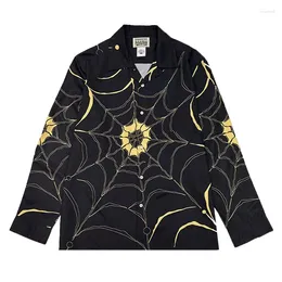 Men's Casual Shirts Autumn Long Sleeve WACKO MARIA Tops Men Women Hawaiian Single Breasted Black White Shirt Loose Tee