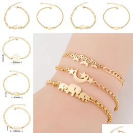 Charm Bracelets Bohemia Stainless Steel Butterfly Bracelet For Women Fashion Girls Gold Colour Elephant Star Moon Wrist Jewellery Party D Dhfb3