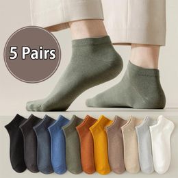 Men's Socks 5 Pairs Cotton Men Summer Breathable Antibacterial Ankle Short Solid Colour Business Casual Boat Fast Send