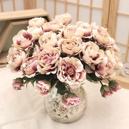 Decorative Flowers Wreaths 2Pcs European Peony Artificial Flower Vase for Home Wedding Bridal Bouquet Silk Rose Fake Flower Year's Christmas Decoration 231027