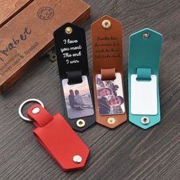 Keychains Lanyards Custom Po PU Leather Keychain Personalised Gifts for Men Dad Husband Boyfriend Drive Safe Keyring Hidden Message 231027