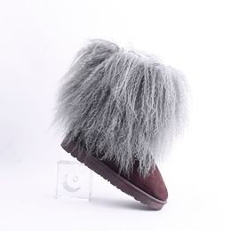 Autumn New Women's Outdoor keep Warm grey brown Boots Beach Wool Medium Tube Fur Integrated Snow Boots Women