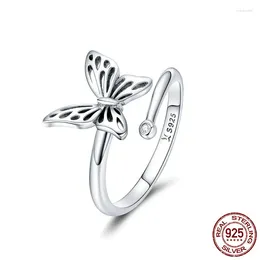 With Side Stones Panmoer Authentic 925 Sterling Silver Vintage Butterfly Adjustable Finger Rings For Women Wedding Engagement Ring Jewellery