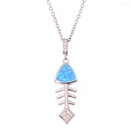 Pendant Necklaces Fashion Alloy Blue Opal Choker Necklace Women Link Chain Cute Fish Bones Animal Wedding Collar Boho Jewellery