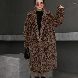 Women's Fur Winter Thick Warm Leopard Long Teddy Coat Women Outwear Loose Casual Female Suit Collar Jacket Weight 1.7kg-1.9kg